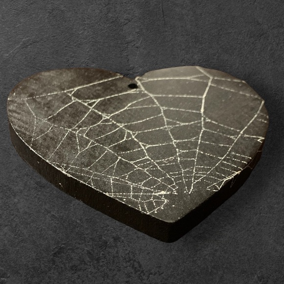 Real Preserved Spider Web on Black Wood Heart - Picture 3 of 4